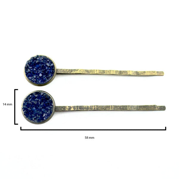 Navy Blue Druzy Bobby Pins