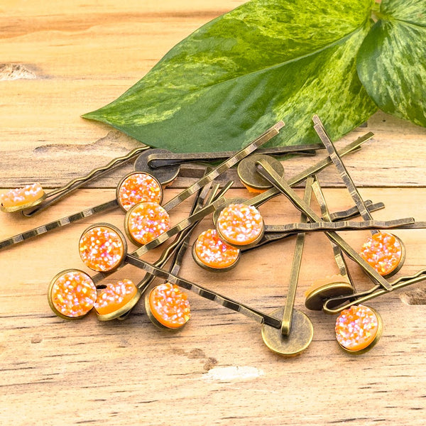 Neon Orange Druzy Bobby Pins