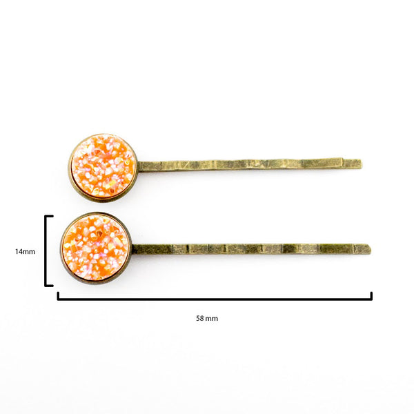 Neon Orange Druzy Bobby Pins