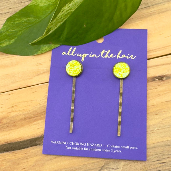 Neon Yellow Druzy Bobby Pins