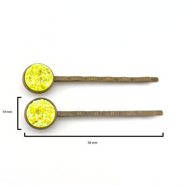 Neon Yellow Druzy Bobby Pins