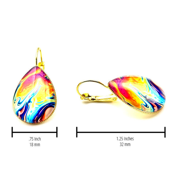 All Up In The Hair | Online Accessory Boutique Located in Mooresville, NC | Two Oil Slick Earrings on a plain white background. The measurements of the earrings are written under each earring.