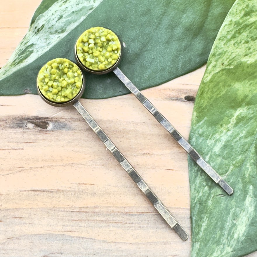 Olivine Druzy Bobby Pins