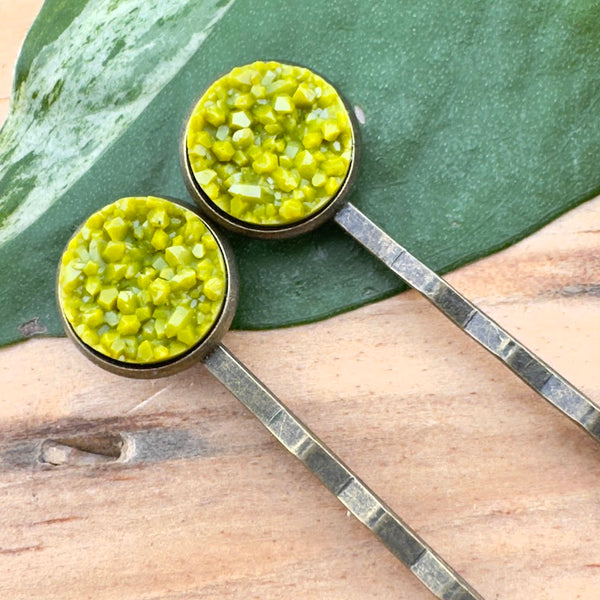 Olivine Druzy Bobby Pins