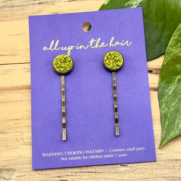 Olivine Druzy Bobby Pins