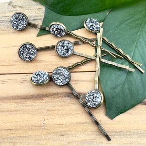 Pewter Druzy Bobby Pins