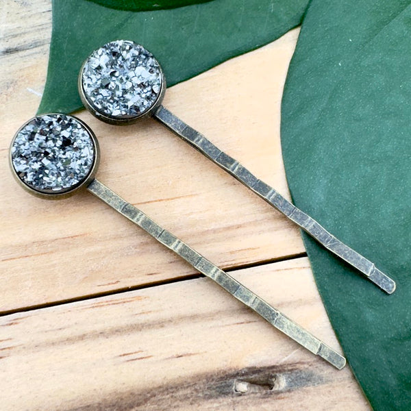 Pewter Druzy Bobby Pins