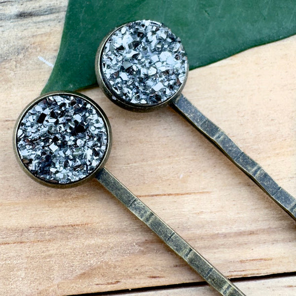 Pewter Druzy Bobby Pins