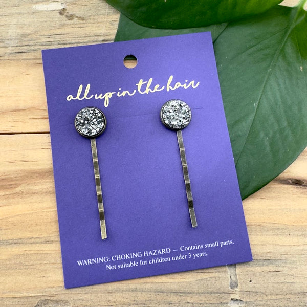 Pewter Druzy Bobby Pins