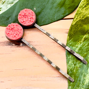 Salmon Druzy Bobby Pins