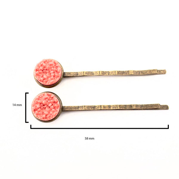 Salmon Druzy Bobby Pins