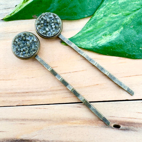 Strom Grey Druzy Bobby Pins