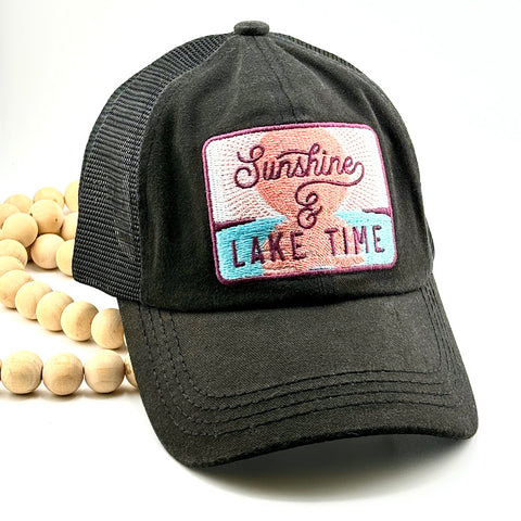All Up In The Hair | Online Accessory Boutique Located in Mooresville, NC | Black Sunshine and Lake Time Hat on a white background.