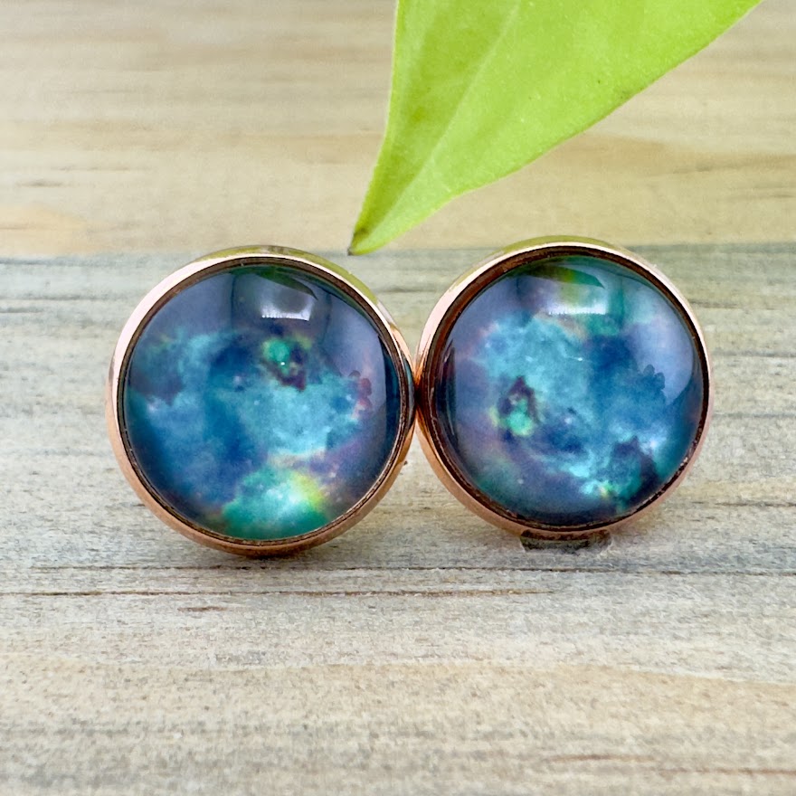 Teal Galaxy Stud Earrings