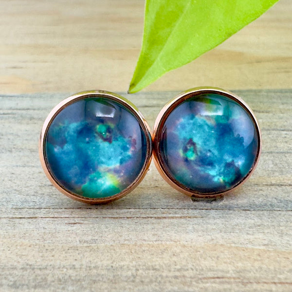 Teal Galaxy Stud Earrings