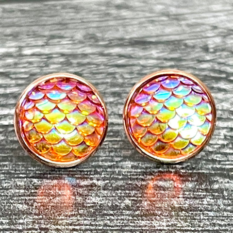 Orange Mermaid Stud Earrings