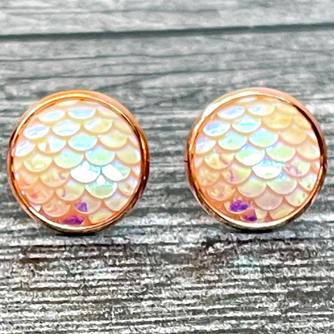 White Rainbow Mermaid Stud Earrings